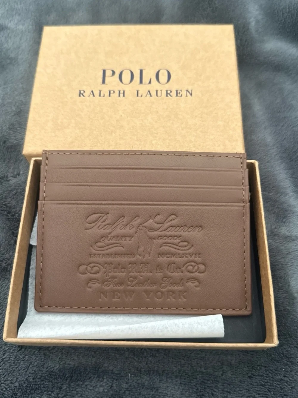 Polo by Ralph Lauren Heritage Embossed Brown Leather Card Case